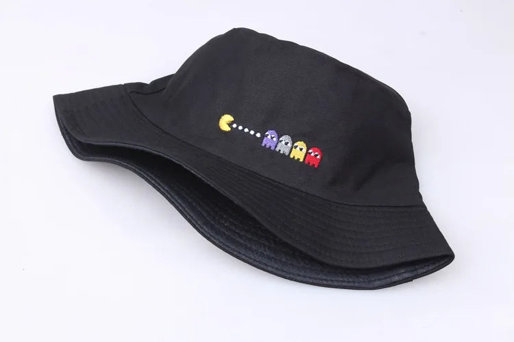 Korean Anime Cartoon Embroidered Basin Hat Eat Peas Fisherman Hat Sun Hat Wholesale Fishing Bucket Hat