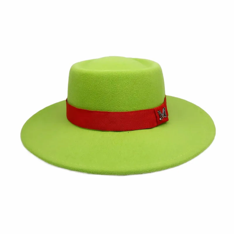 Winter Women Red Wool Felt Fedora Hat 8cm Wide Brim Ladies