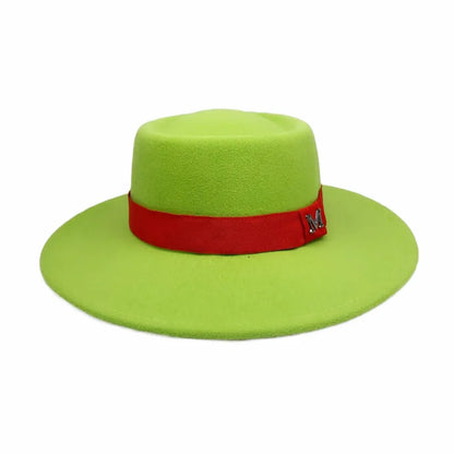 Winter Women Red Wool Felt Fedora Hat 8cm Wide Brim Ladies