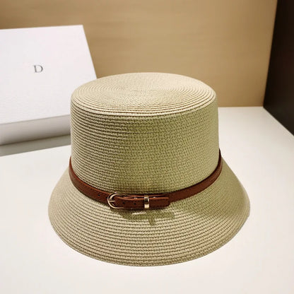 Women's Summer Bucket Hat Belt Decoration UV Protection Sun Cap
