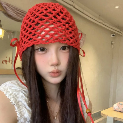 Vintage Elegant Hollow Bow Pullover Adjustable Breathable Hat