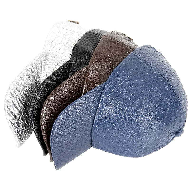 Men Women Novel Crocodile Pattern PU Leather Punk Sun Shade Baseball Cap