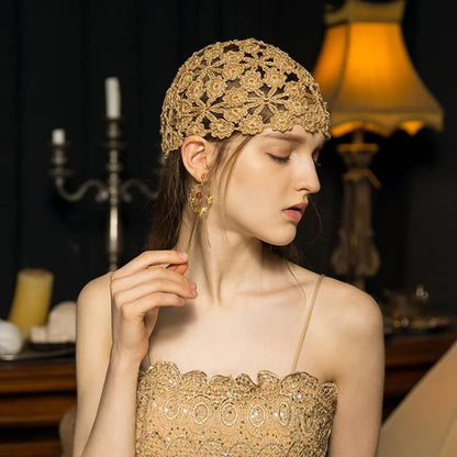 Hand Woven Beanie Hat Women Handmade Flower Hollowed Thin Skullies Cap