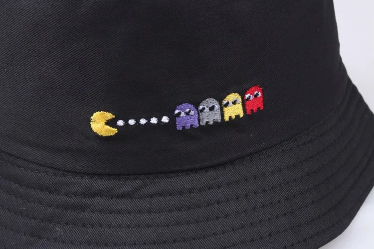 Korean Anime Cartoon Embroidered Basin Hat Eat Peas Fisherman Hat Sun Hat Wholesale Fishing Bucket Hat
