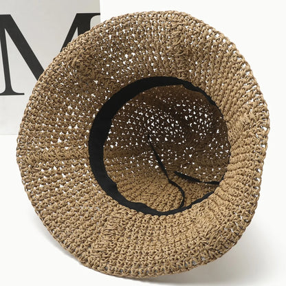 Women's Crochet Sunshade Small Brim Foldable Floppy Bucket Straw Hat