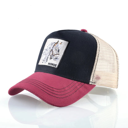 TQMSMY Fashion Embroidery White Horse Animal Trucker Hat Cotton Baseball Caps Breathable Summer Hats