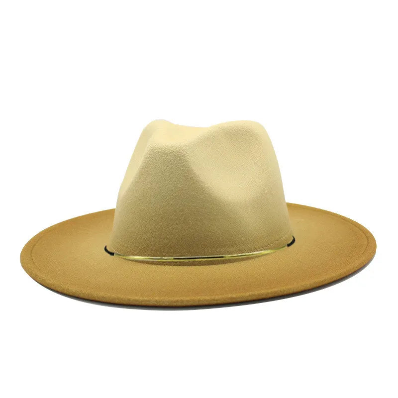 Gradient Large Brim Wool Vintage Felt Fedora Panama Hats