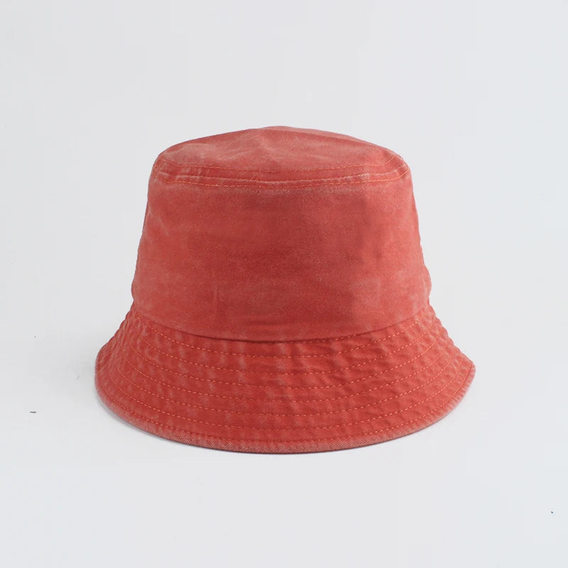 Washed Denim Bucket Hat Kids Wide Brim Cotton Fisherman Hat