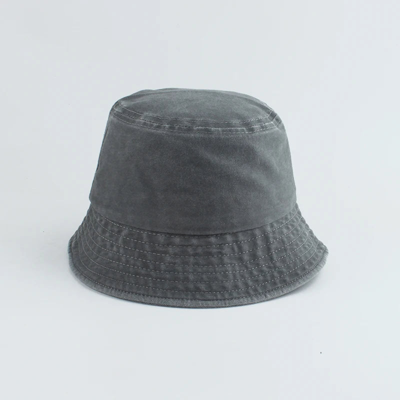 Washed Denim Bucket Hat Kids Wide Brim Cotton Fisherman Hat