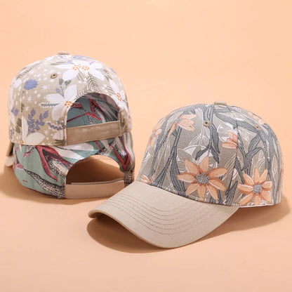 Flower Print Women Baseball Cap Female Adjustable