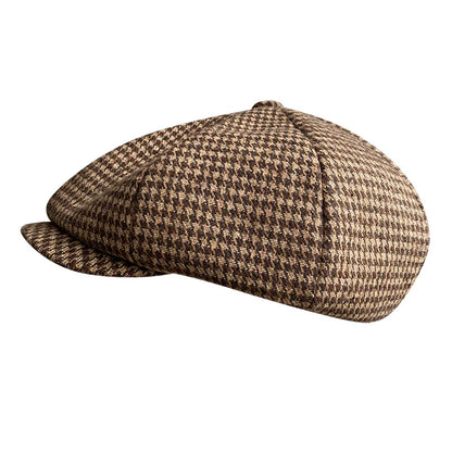 Retro Newsboy Cap Men Coffee Houndstooth Flat Caps