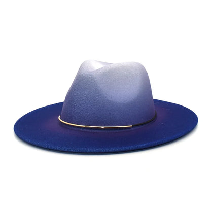 Gradient Large Brim Wool Vintage Felt Fedora Panama Hats