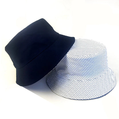 Black Solid Dots Bucket Hat Two Side Wear Unisex Simple Bob Caps