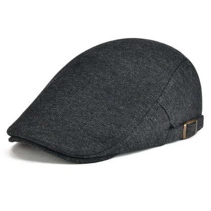 100% Cotton Men Black Flat Ivy Cap