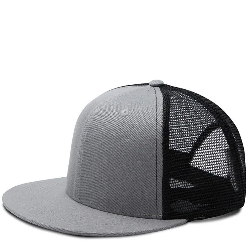 Adult Solid Color Flat Brim Mesh Snapback Cap