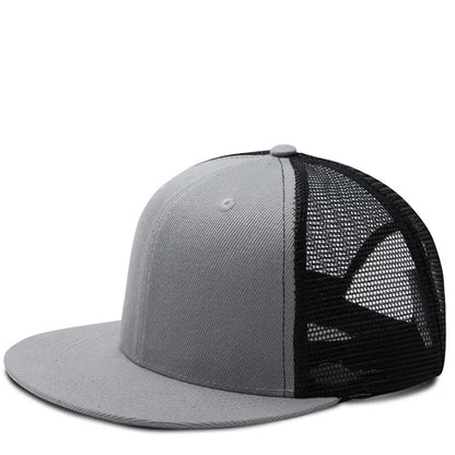 Adult Solid Color Flat Brim Mesh Snapback Cap