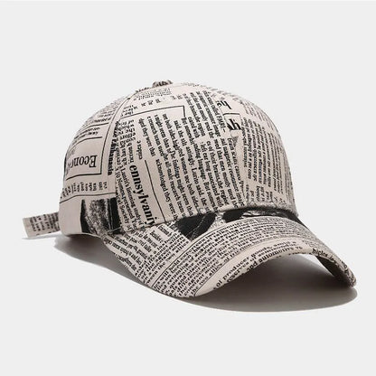 Yellow Newspaper Print Baseball Caps