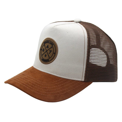 Mesh Back Curved Trucker Men And Women Baseball Cap 5-Panel Leather Patch