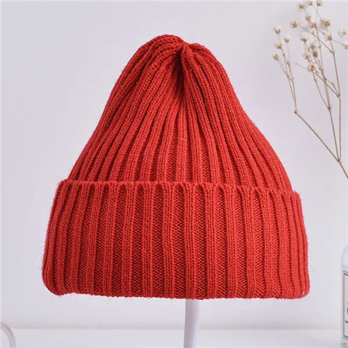 Baby Kids Ribbed Knitted Beanie Hats For Girls Boys