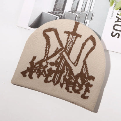 Custom Letter Accept Knitted European Jacquard Gothic Style Beanie Cold Hat