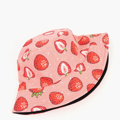 Cotton Strawberry Print Bucket Hat Fisherman Hat Outdoor Travel Hat