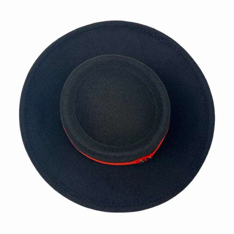 Winter Women Red Wool Felt Fedora Hat 8cm Wide Brim Ladies
