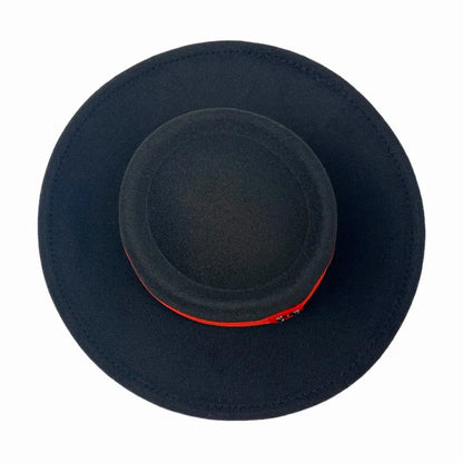 Winter Women Red Wool Felt Fedora Hat 8cm Wide Brim Ladies