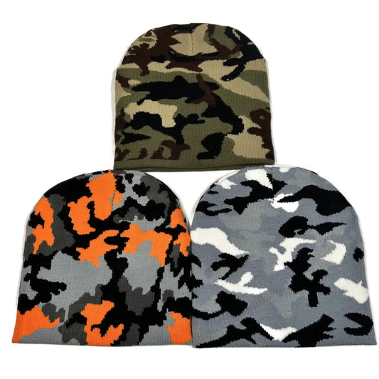 Men's Winter Knitted Camouflage Beanie Streetwear Style Beanies