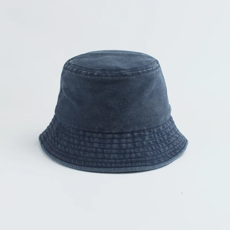 Washed Denim Bucket Hat Kids Wide Brim Cotton Fisherman Hat