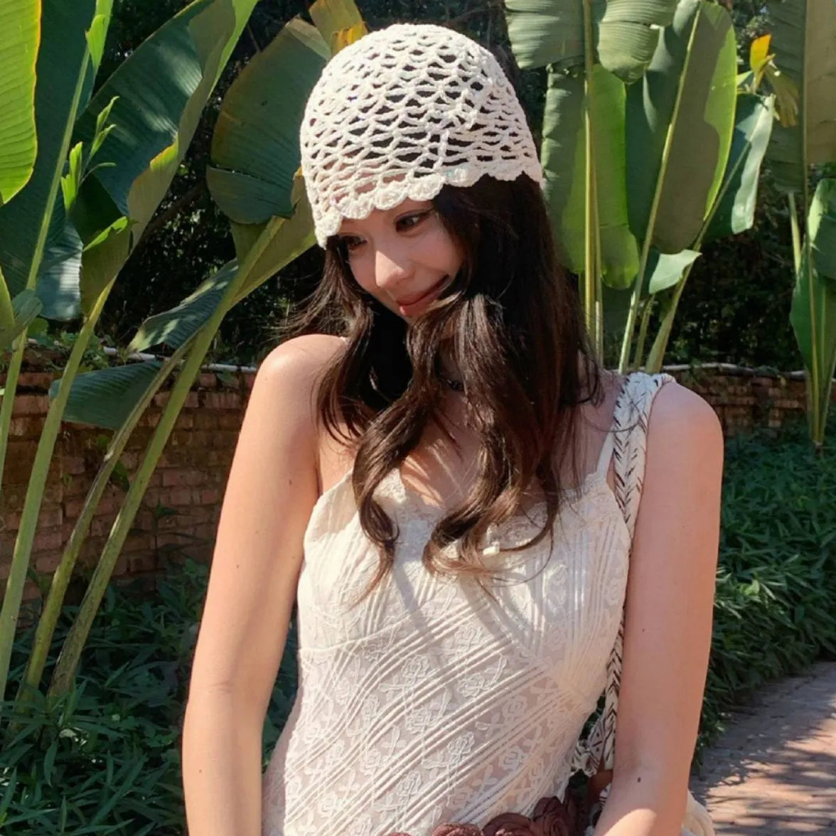 Spring Summer Handmade Knitted Sequin Hollow Crochet Vintage