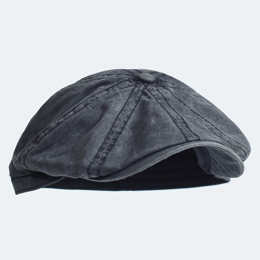 Washed Cotton Newsboy Cap Peaky Octagonal Hat