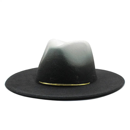 Gradient Large Brim Wool Vintage Felt Fedora Panama Hats