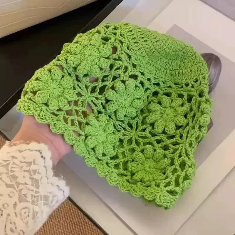 Thin Hollow Flower Knitted Pullover Hat