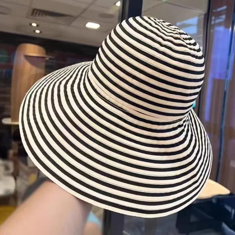 Striped Sun Hat For Women Summer Beach Bucket Hat
