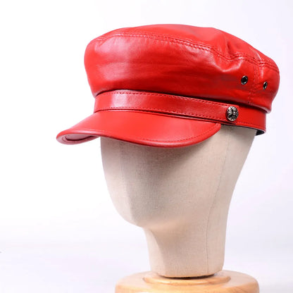 New Women's Ladies Genuine Leather Colorful Military Beret
