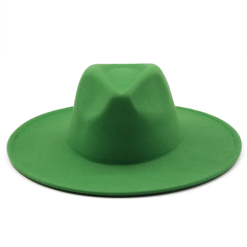 Men Women 9.5cm Flat Big Wide Brim Autumn Winter Wool Felt Fedora