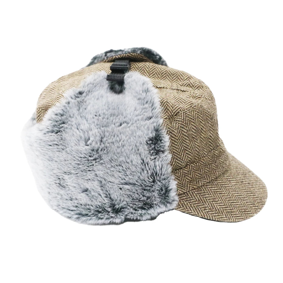 Retro Plaided Winter Trapper Hat Warm Aviator Cap
