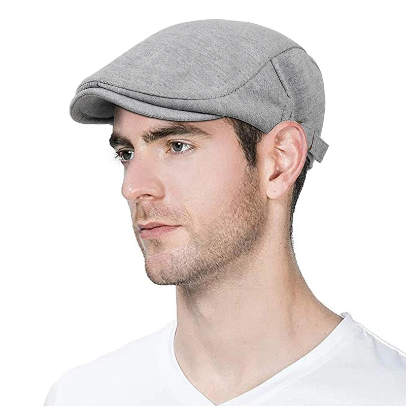 New Man Berets Cotton British Vintage Flat Caps Gatsby Male Solid Gray Black