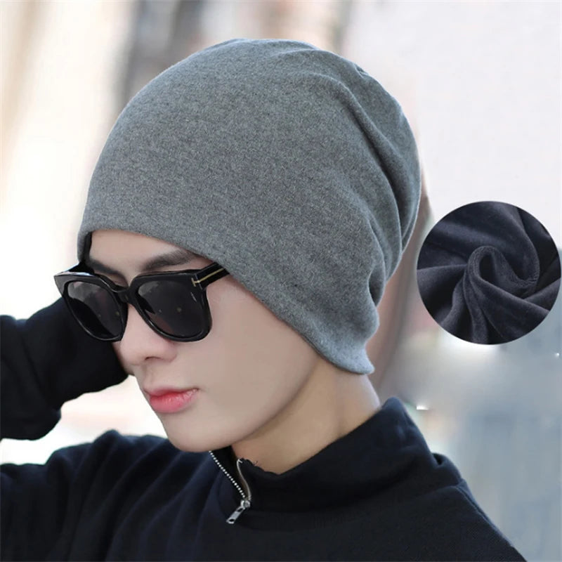 Cotton Slouchy Beanies For Men Vintage Hip-Hop Slouchy Hat Autumn Winter
