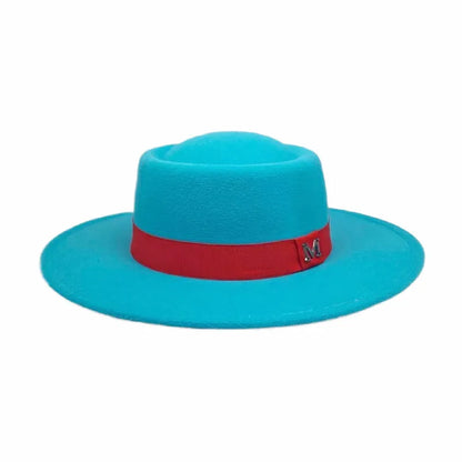 Winter Women Red Wool Felt Fedora Hat 8cm Wide Brim Ladies