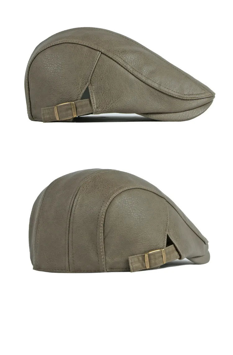 Autumn Winter Pu Solid Color Newsboy Caps