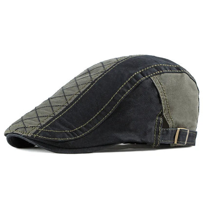 Spring Summer Patchwork Newsboy Caps Men Cotton Flat Peaked Cap
