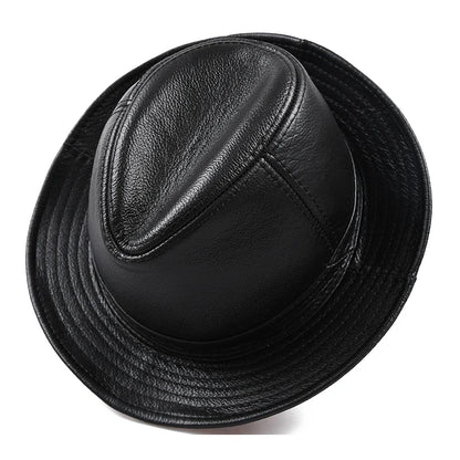 New 2025 Man High Quality Genuine Leather Cowhide Fedora