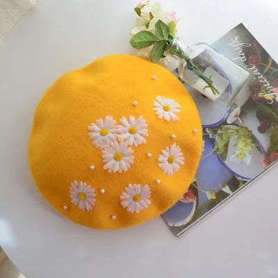 Women Handmade Beret Hat Female Hat Autumn Wool Felt Cloud Painter Cap