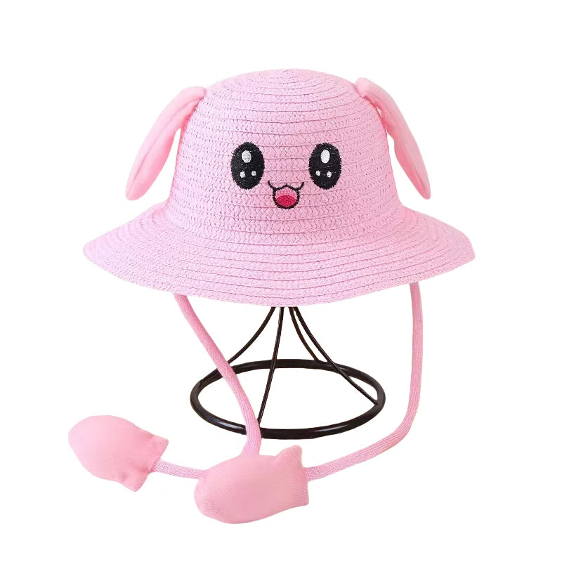 Children's Sun Hats With Moving Ears Woven Straw Hats
