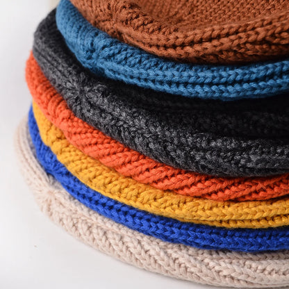 Winter Keep Warm Acrylic Cotton Blend Knitted Fabric Hat For Adult