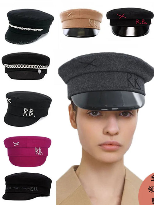New Winter Women Hats Newsboy Caps Flat Letter Militray Caps
