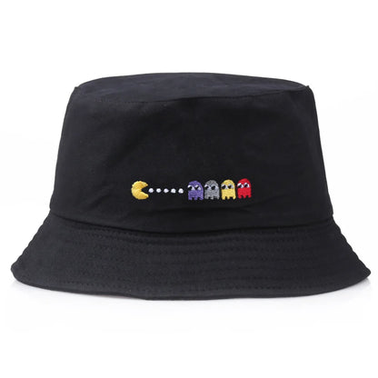Korean Anime Cartoon Embroidered Basin Hat Eat Peas Fisherman Hat Sun Hat Wholesale Fishing Bucket Hat