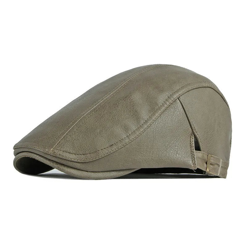 Autumn Winter Pu Solid Color Newsboy Caps