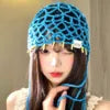 Tassel Hollow Jacquard Knitted Nylon Baotou Hat Women's